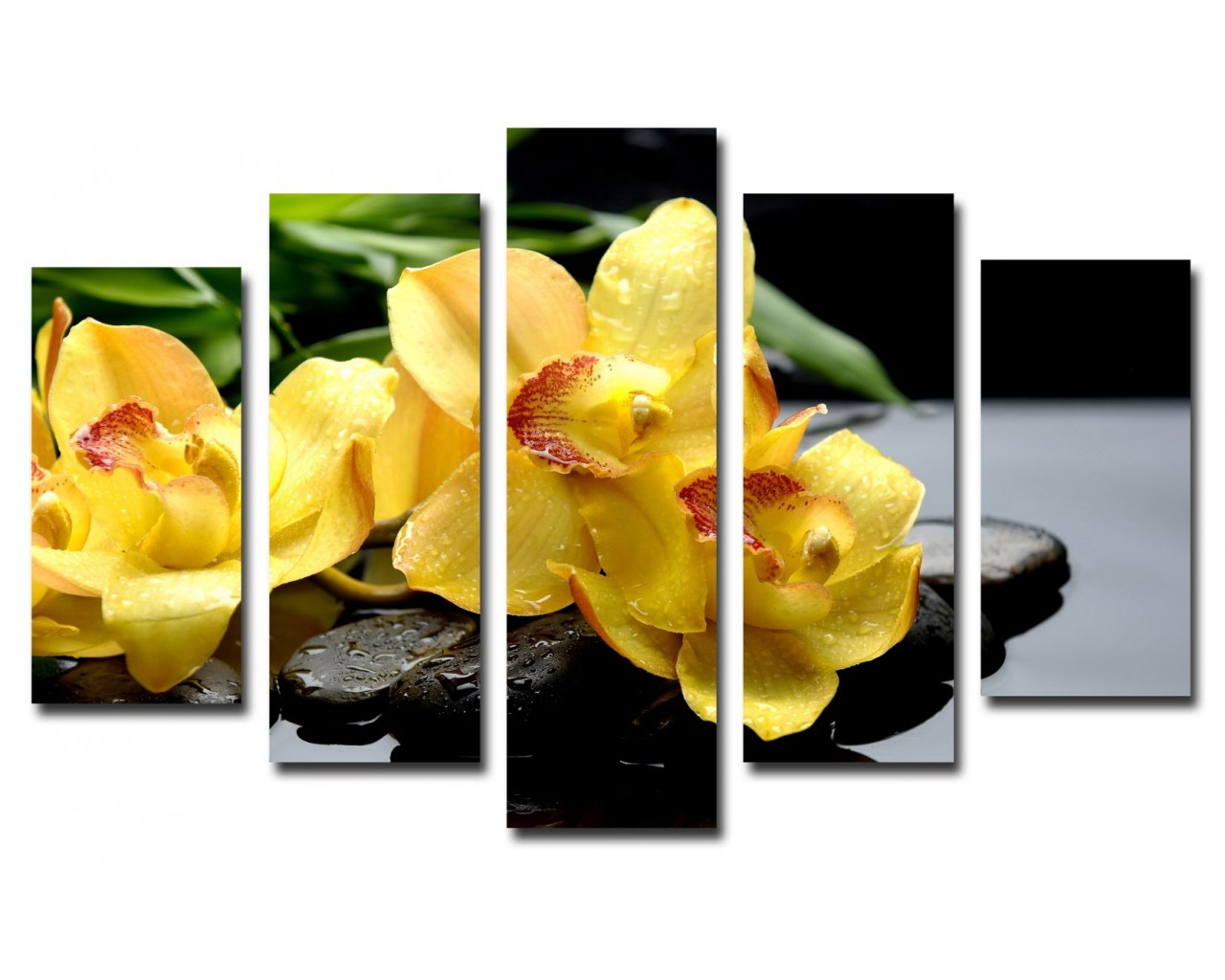Модульная картина Желтые орхидеи на камнях, 135х80 см.