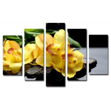 Модульная картина Желтые орхидеи на камнях, 135х80 см.