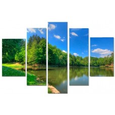 Модульная картина Лес и река, 135х80 см.