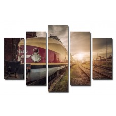 Модульная картина Поезд на рассвете, 135х80 см.