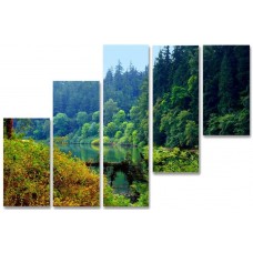 Модульная картина Озеро в лесу, 220х120 см.