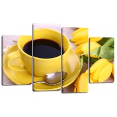 Модульная картина Кофе и тюльпаны, 125х80 см.