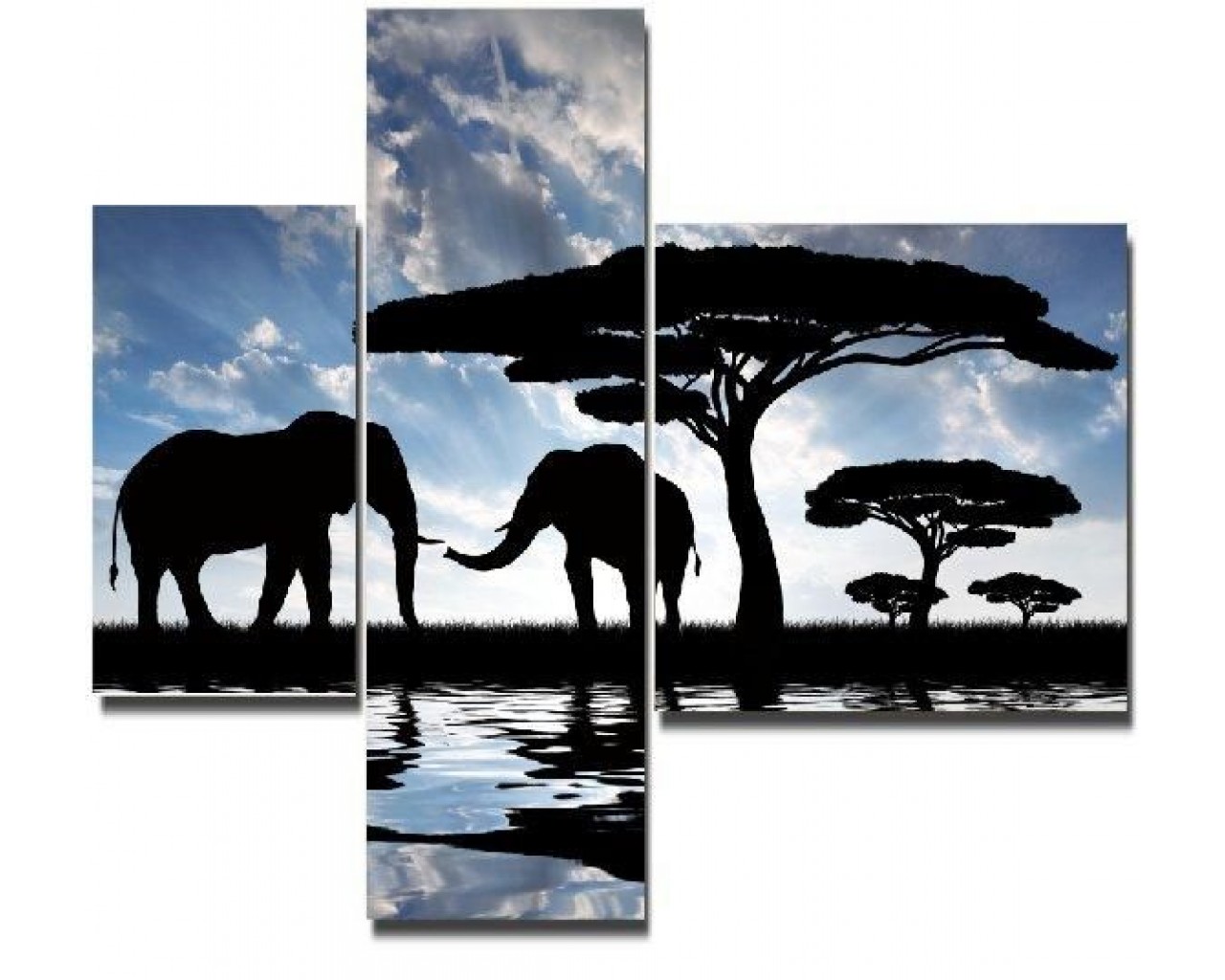 Модульная картина Слоны на водопое, 100 х 85 см.