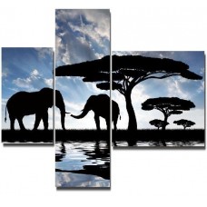 Модульная картина Слоны на водопое, 100 х 85 см.