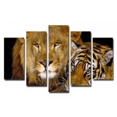 Модульная картина Лев и тигр, 135х80 см.