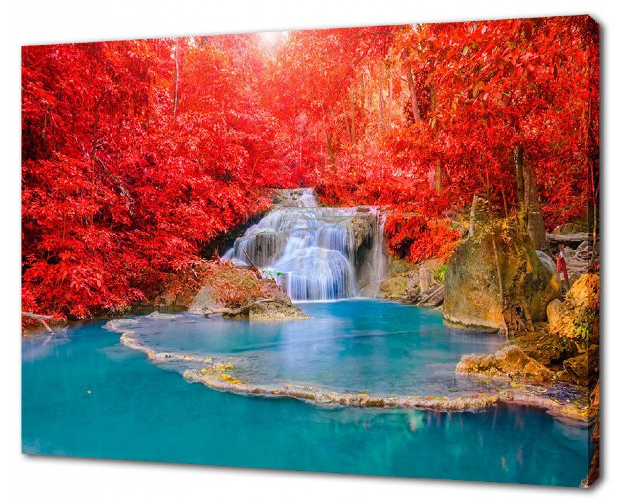 Картина на холсте Водопад в красном лесу
