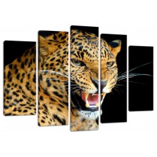 Модульная картина Оскал леопарда, 135х80 см.