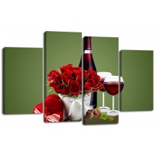 Модульная картина Шампанское и розы, 125х80 см.
